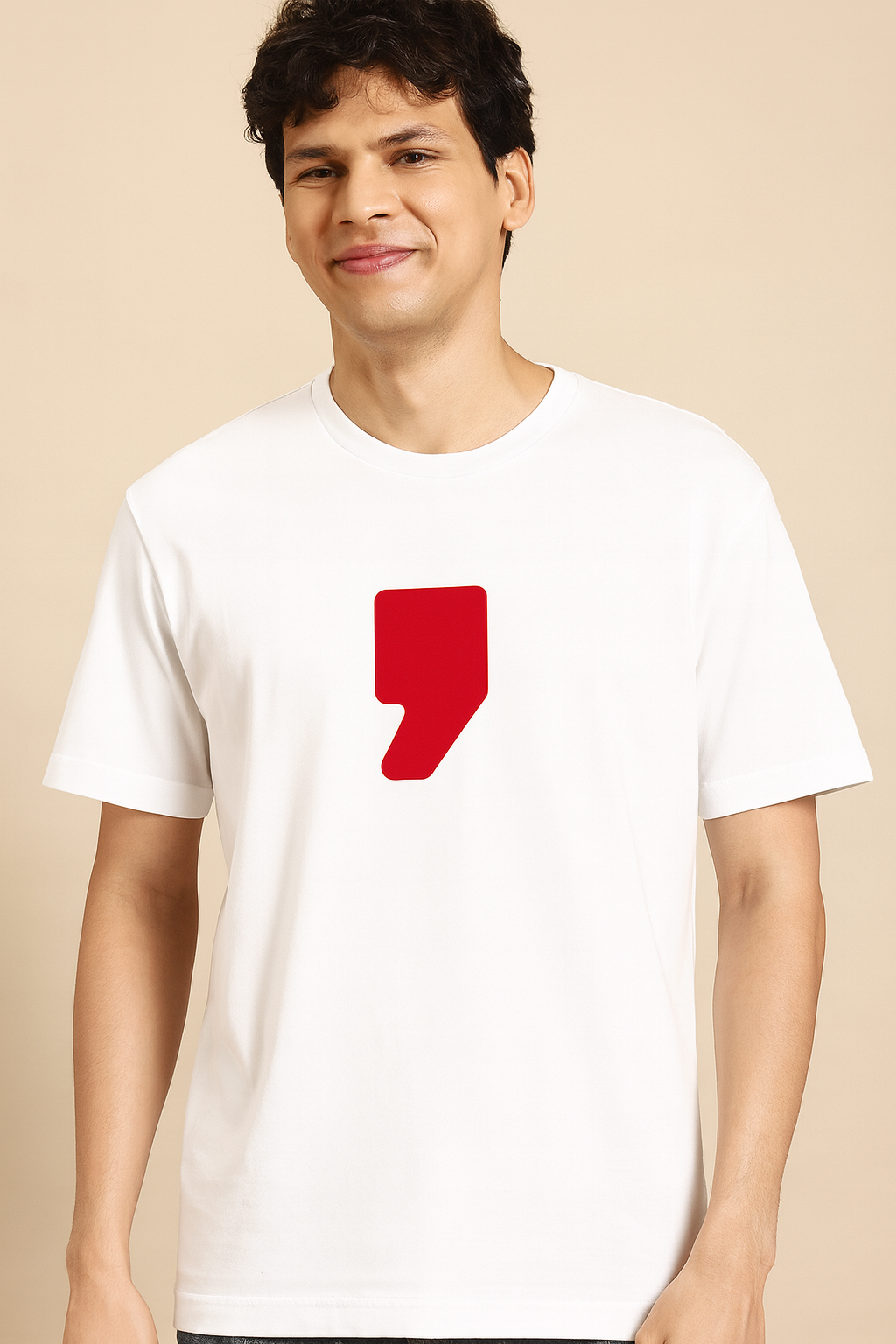 Premium White Cotton T-Shirt with Bold Red Minimalist Print