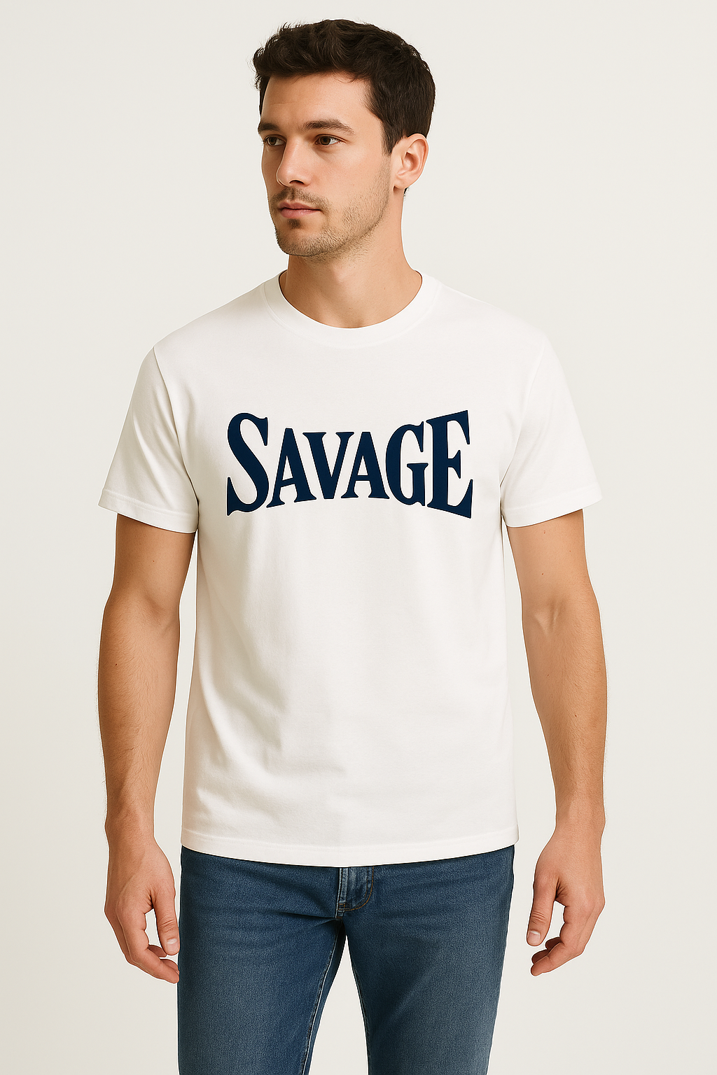 Savage Minimalist White Graphic Tee – Premium Cotton Streetwear T-Shirt