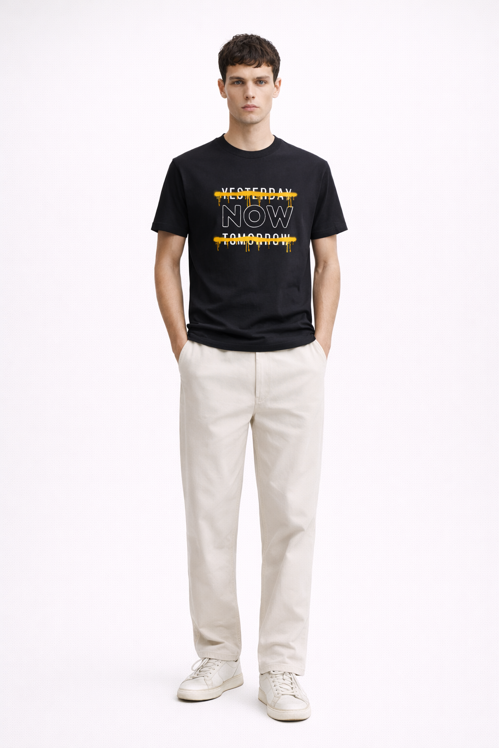 NOW Graphic T-Shirt – Black Minimal Motivational Cotton Tee for Men