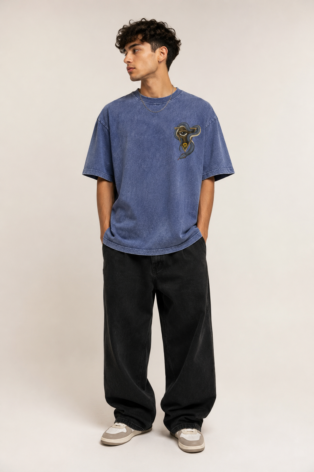 Serpent Eye Oversized Acid Wash T-Shirt