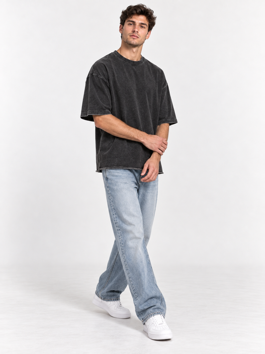 Essential Acid-Wash Oversized Baggy T-Shirt – Vintage Black