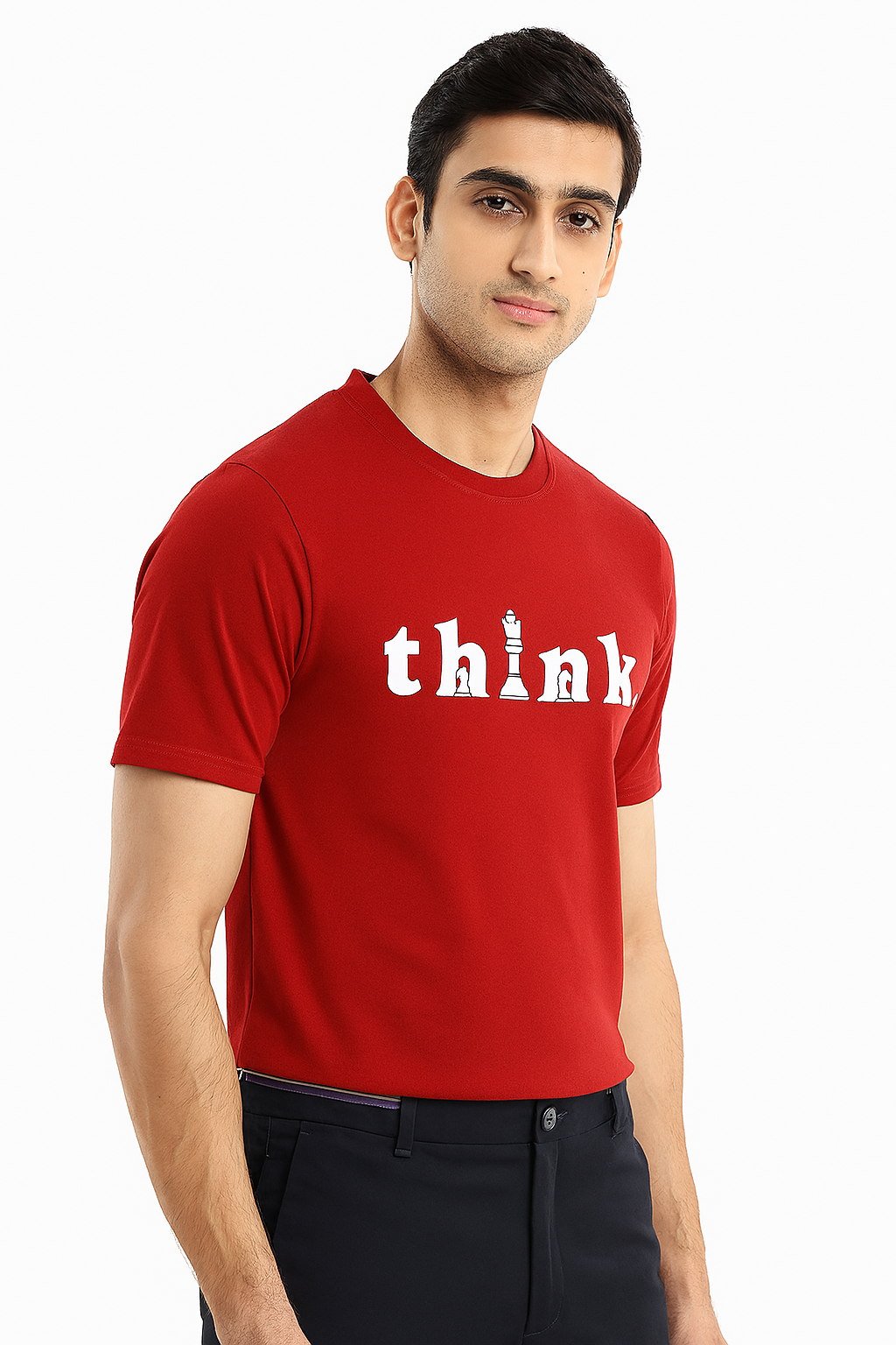 THINK. Bold Maroon Classic Tee – 100% Cotton by Mad Rakkoon