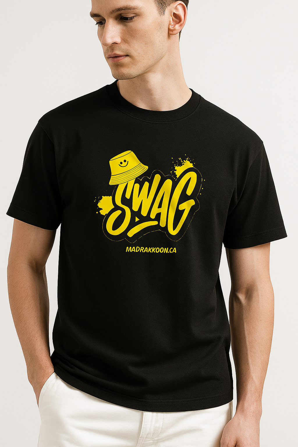 SWAG Bold Yellow Print Black T-Shirt – 100% Cotton Regular Fit (Unisex)