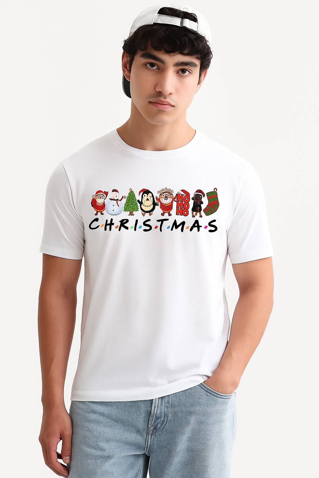 Men’s Premium White “CHRISTMAS Icons” Graphic Tee – 100% Cotton | Holiday Edition