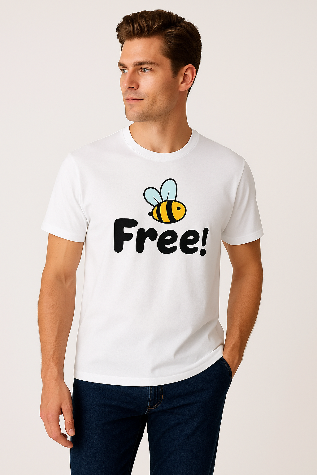 Bee Free! Graphic White T-Shirt – 100% Cotton | Fun & Minimal Design