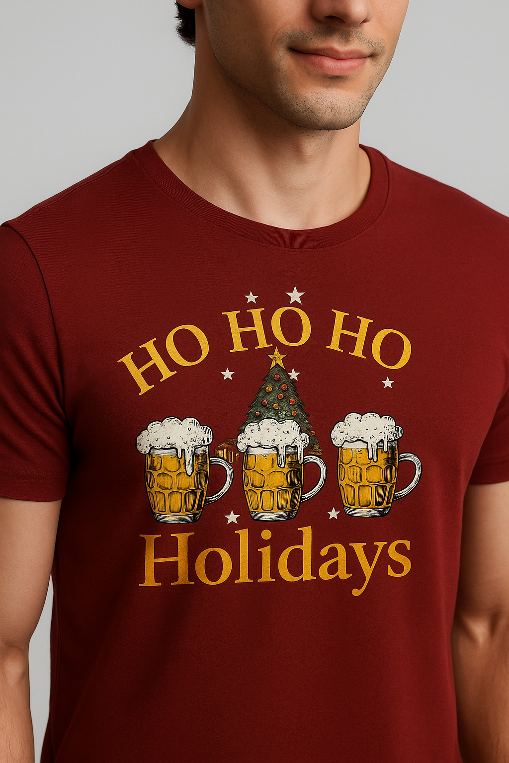 Ho Ho Ho Holidays – Christmas Beer Mug Tee | Designed in BC by Mad Rakkoon (Proudly Canadian)