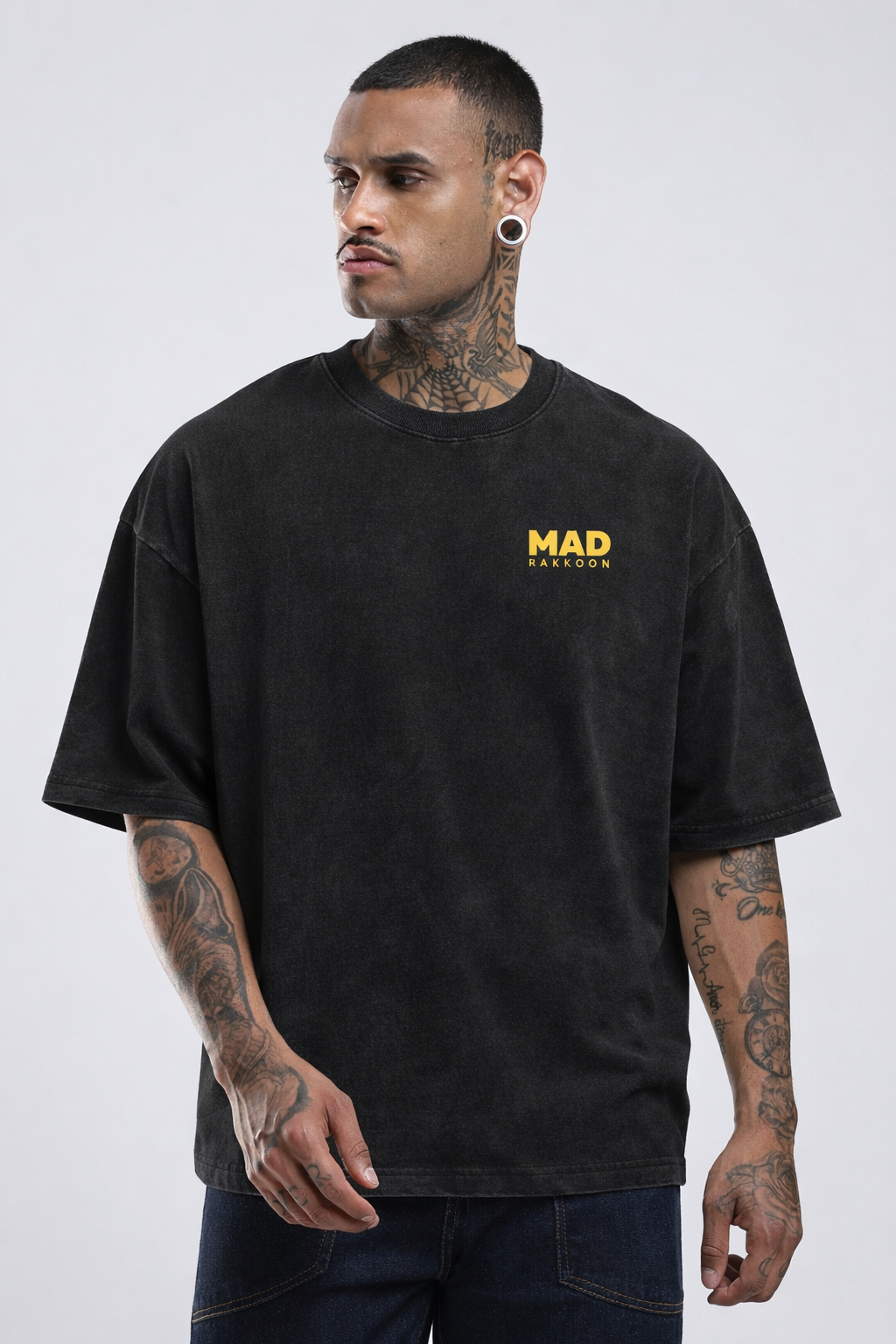 Mad Rakkoon “Golden Authority” Oversized Washed Black T-Shirt