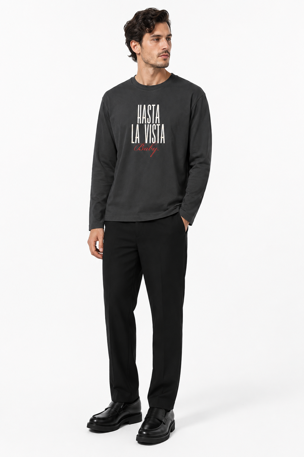 Hasta La Vista Baby Charcoal Long Sleeve T-Shirt – Regular Fit
