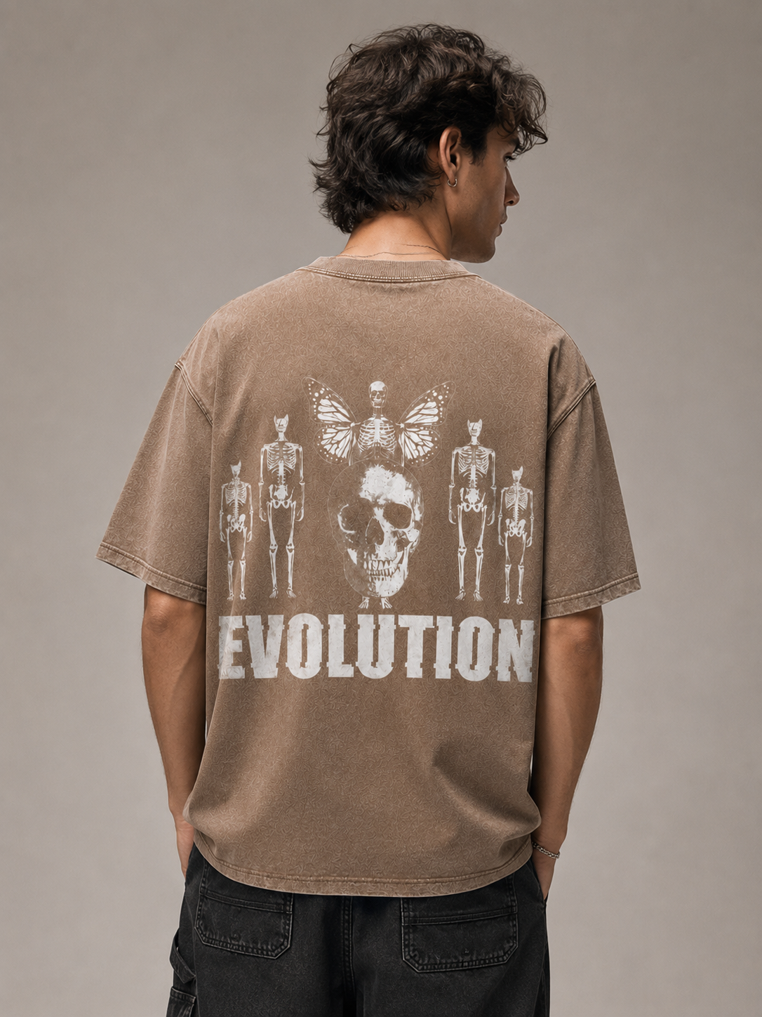 Evolution Acid Wash Brown Oversized Graphic T-Shirt