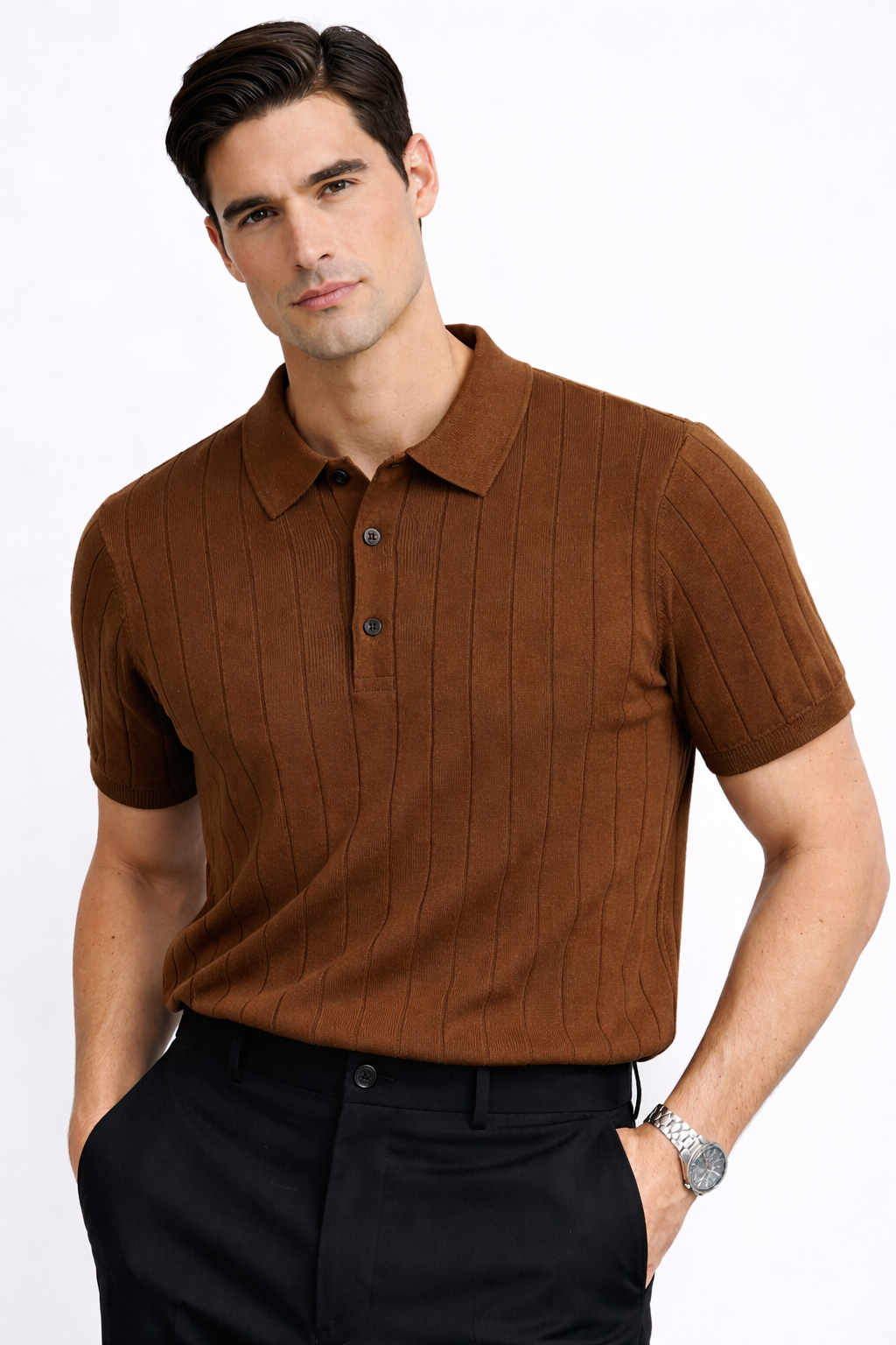 Brown Knit Polo T shirt