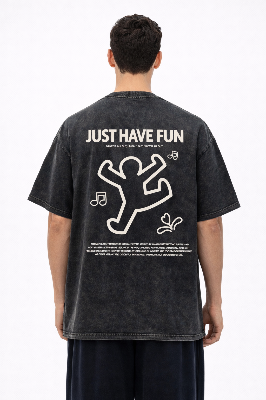 Mad Rakkoon “Just Have Fun” Oversized T-Shirt – 240 GSM Heavyweight Cotton | Premium Relaxed Fit Back Print Tee