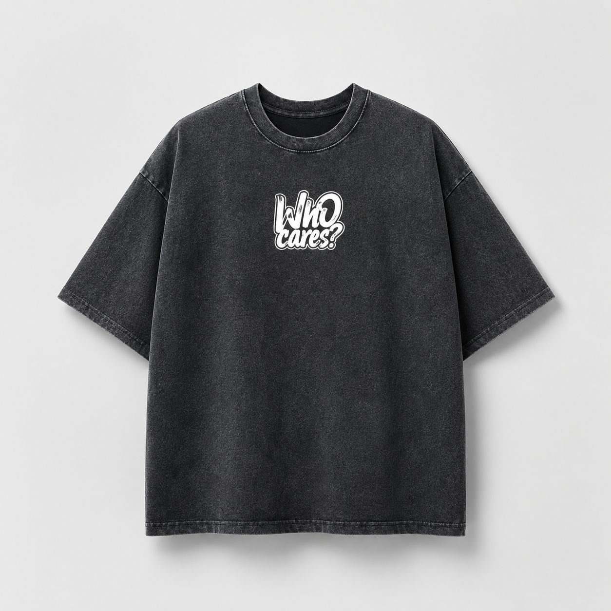 Who Cares? Acid-Wash Graphic T-Shirt