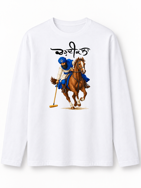 Punjabi Heritage Horse Rider Long-Sleeve T-Shirt – White