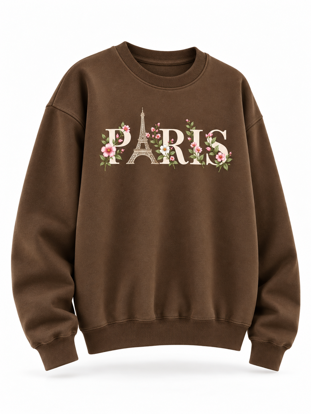 Paris in Bloom Unisex Sweatshirt – Mocha Brown
