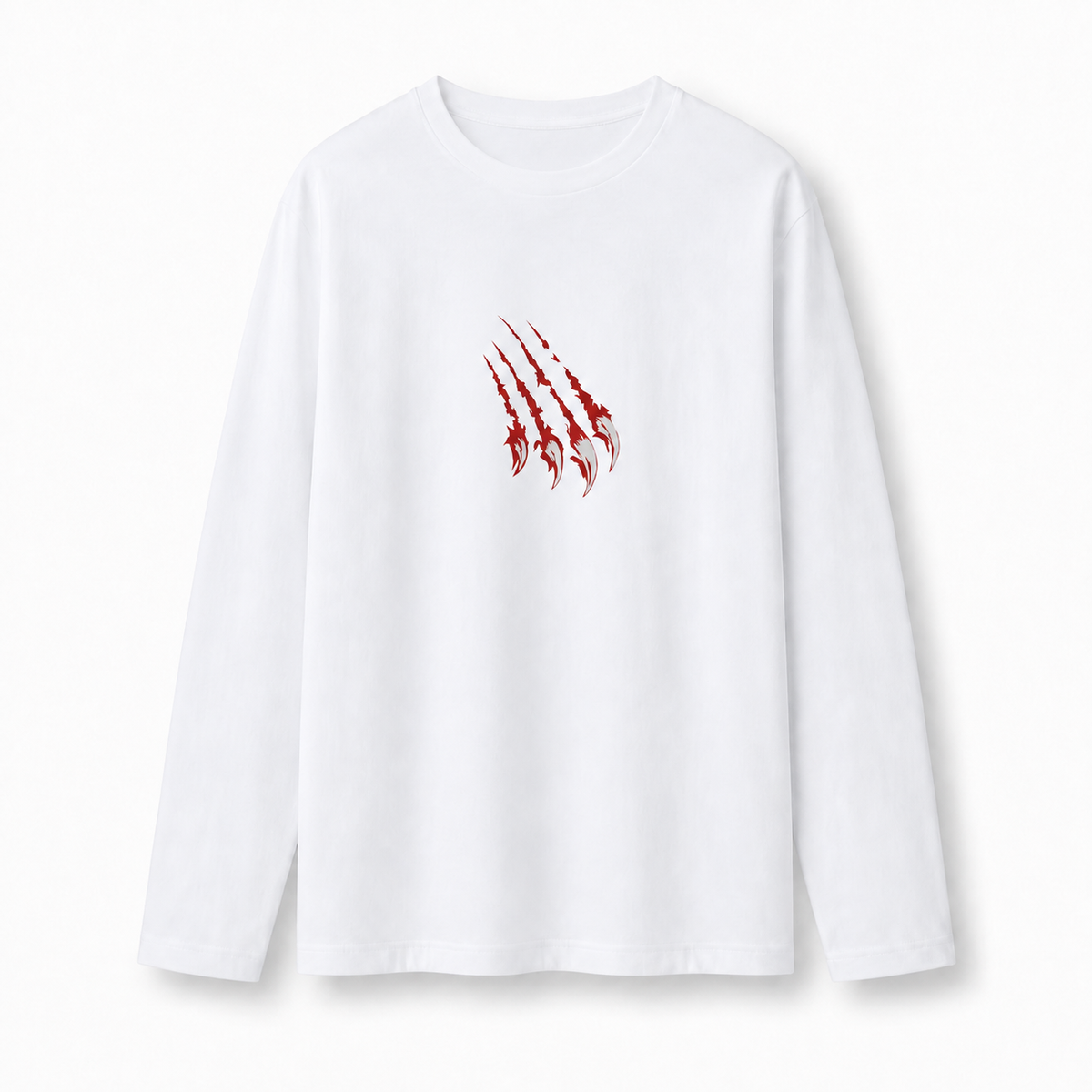 Red Claw Mark White Long Sleeve T-Shirt – Regular Fit