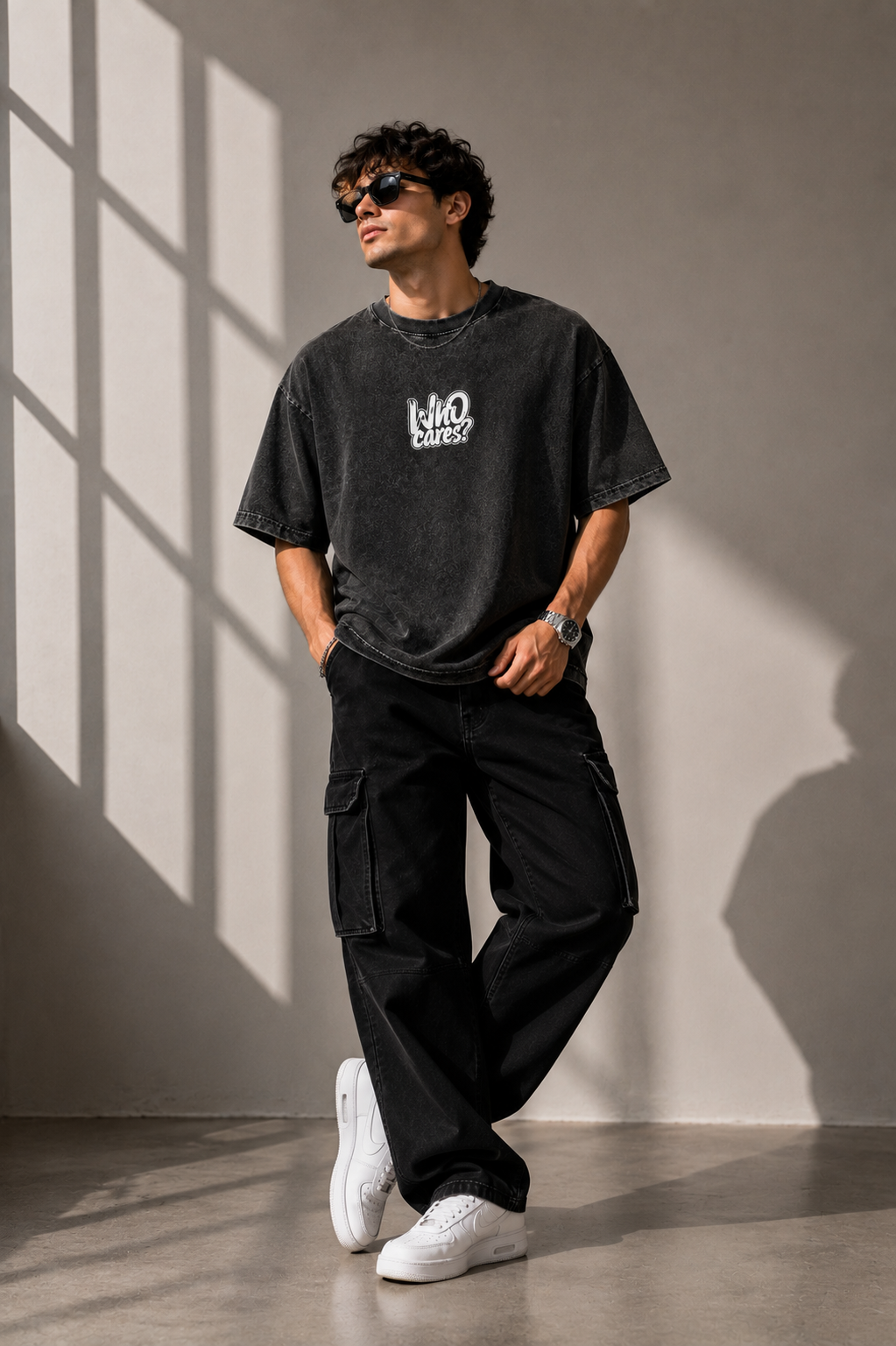 Who Cares? Acid-Wash Graphic T-Shirt