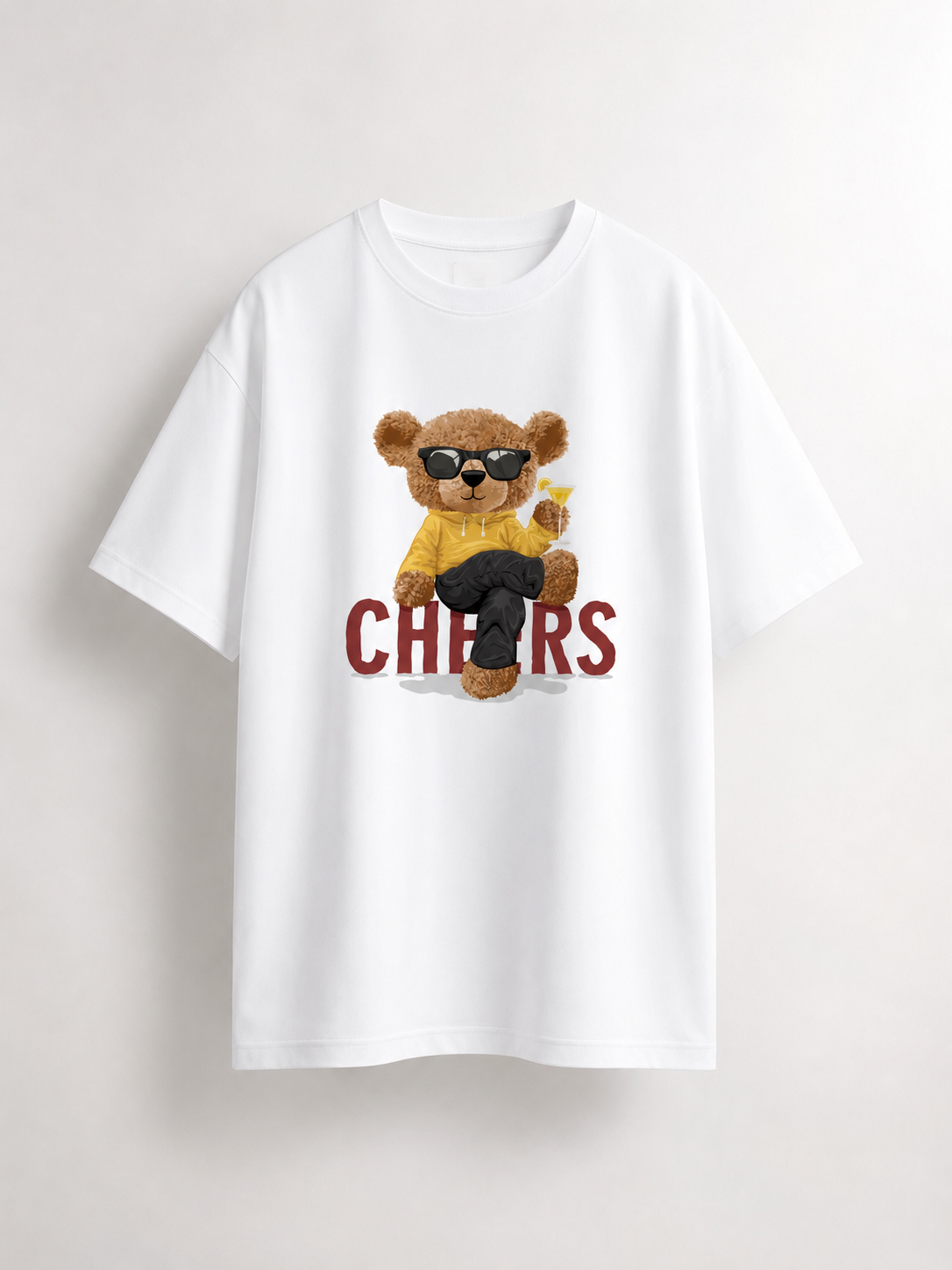 Teddy Bear Graphic White Oversized T-Shirt