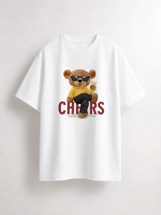 Teddy Bear Graphic White Oversized T-Shirt