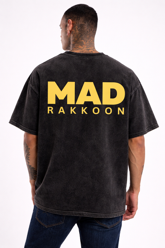 Mad Rakkoon “Golden Authority” Oversized Washed Black T-Shirt