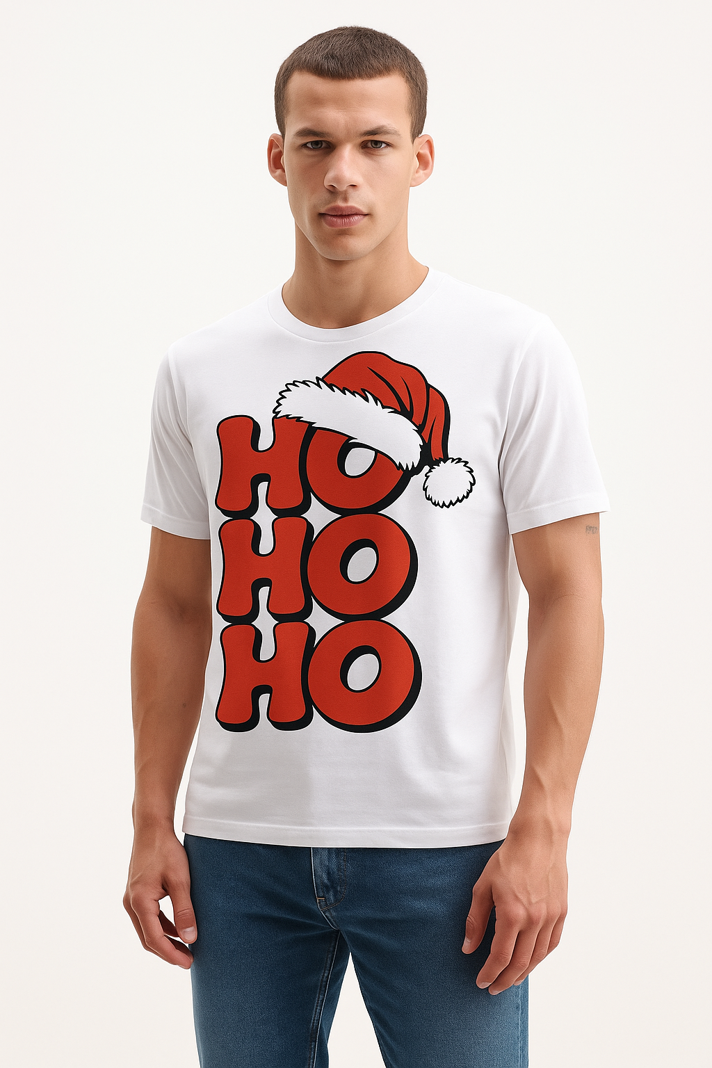 Ho Ho Ho Santa Hat Christmas Tee – Premium 100% Cotton | Designed in British Columbia by Mad Rakkoon | Proudly Canadian