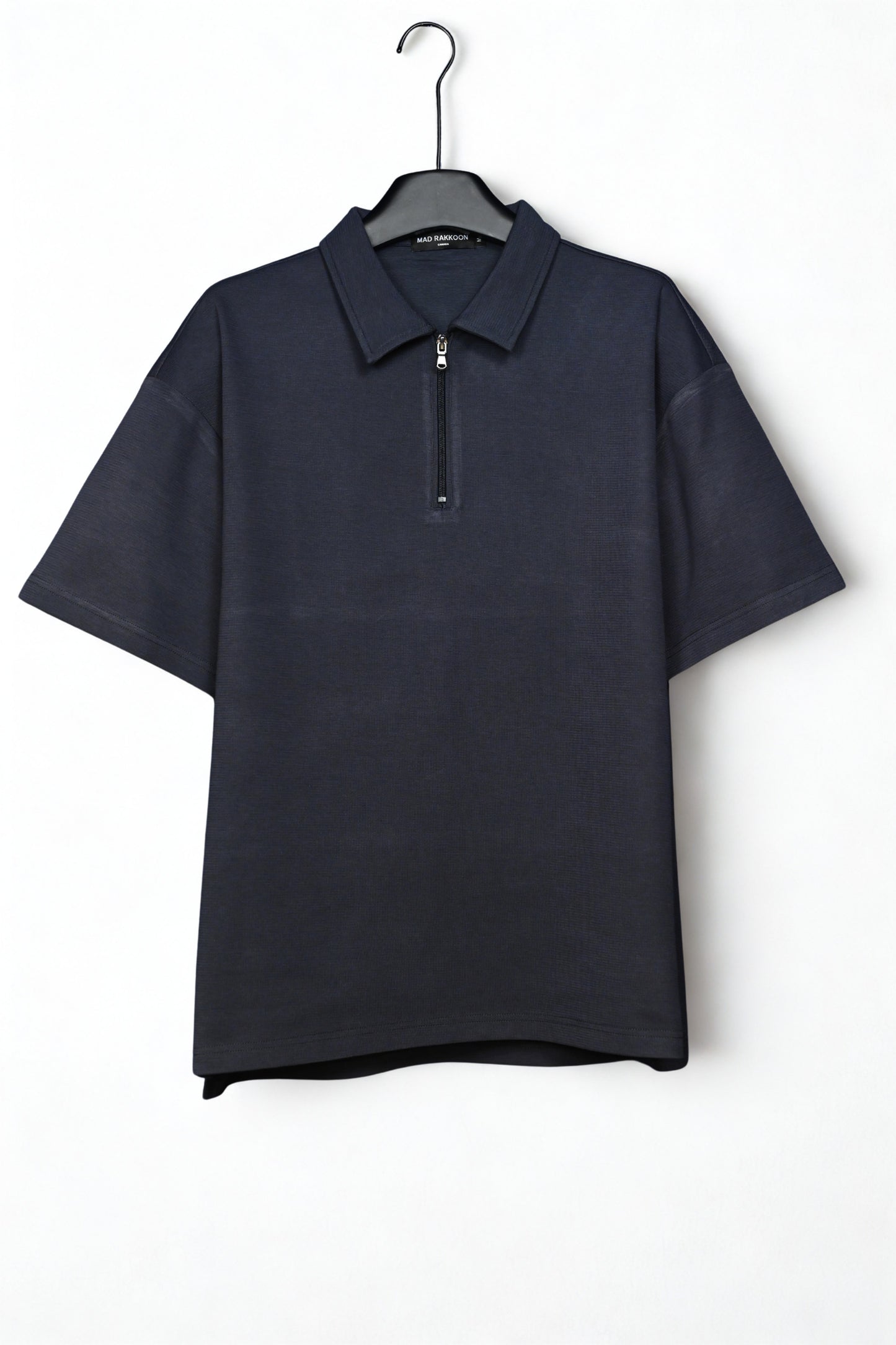 Relaxed Fit Zip Polo – Cotton Blend! Charcoal Grey