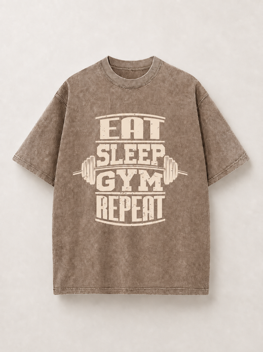 Gym Repeat Acid Wash Brown Oversized Gym T-Shirt