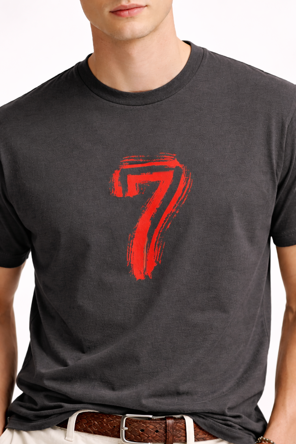 Seven Minimal Graphic T-Shirt – Charcoal Grey Premium Cotton Tee for Men