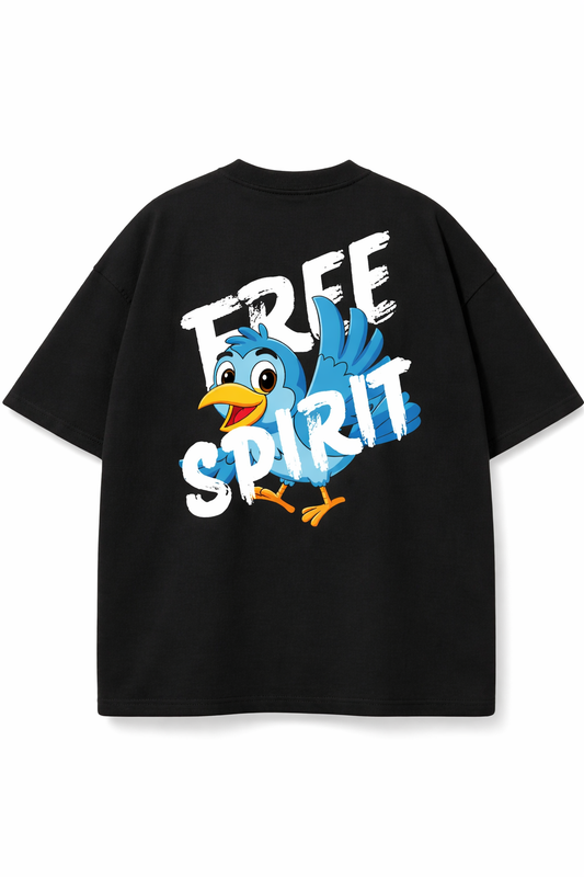 Free Spirit Oversized Black T-Shirt – 240 GSM Heavyweight Cotton