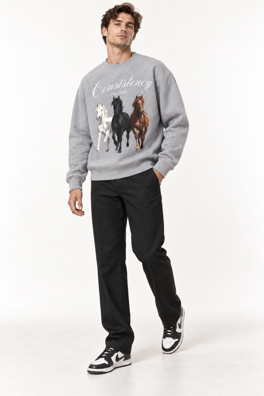 Consistency Three Horses Unisex Sweatshirt – Heather Grey
