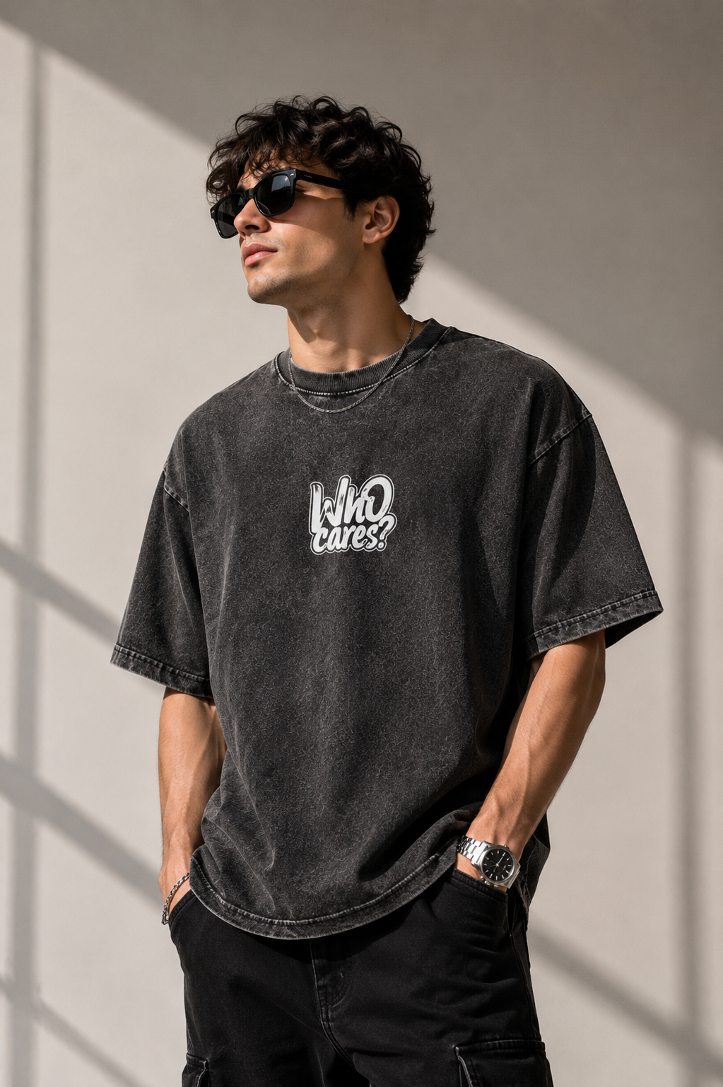 Who Cares? Acid-Wash Graphic T-Shirt