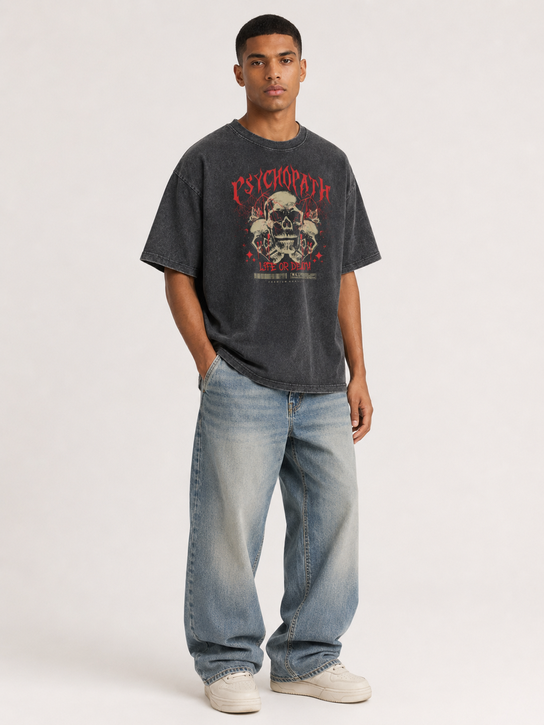 Life or Death Acid Wash Black Oversized Graphic T-Shirt