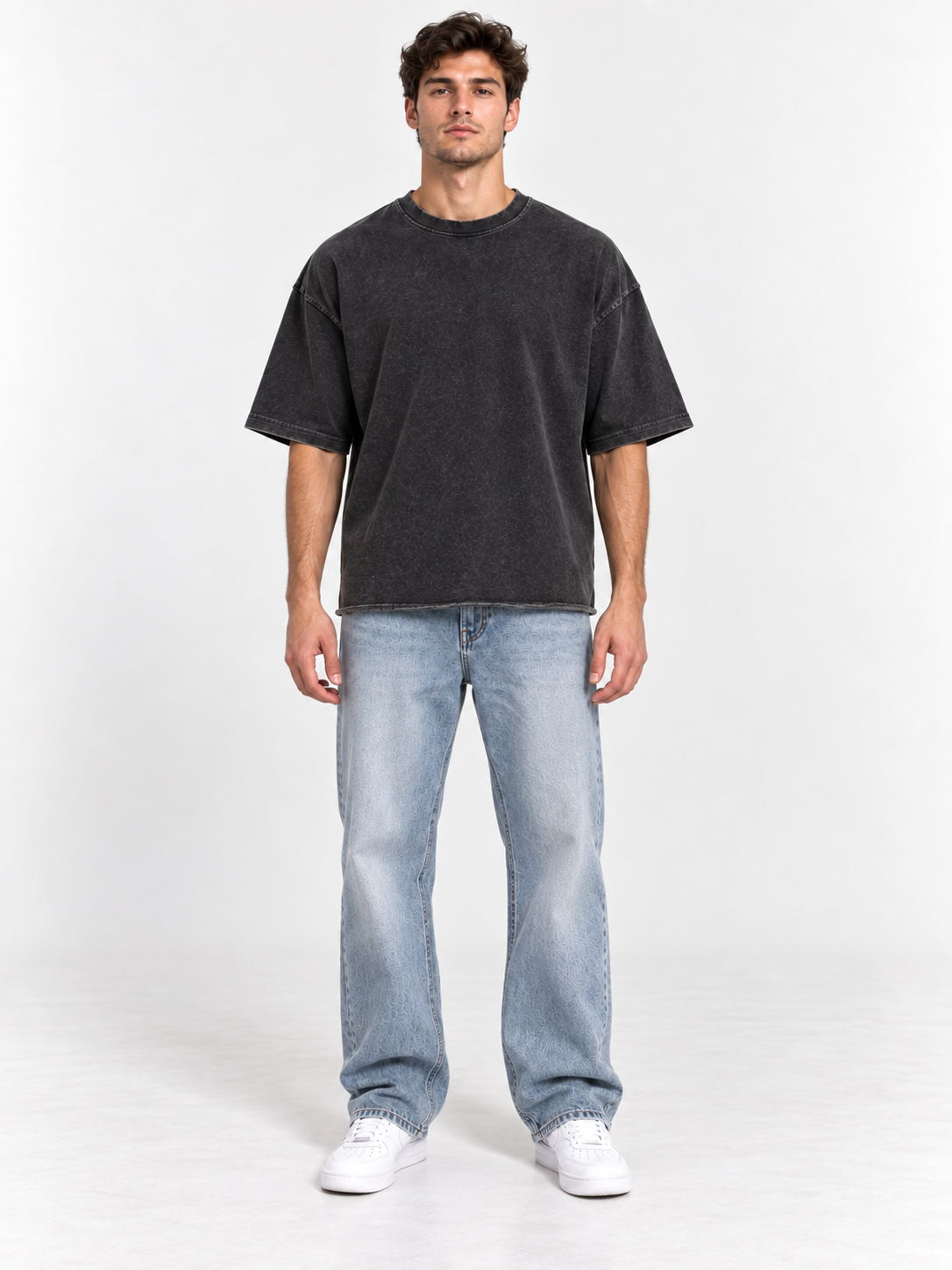 Essential Acid-Wash Oversized Baggy T-Shirt – Vintage Black