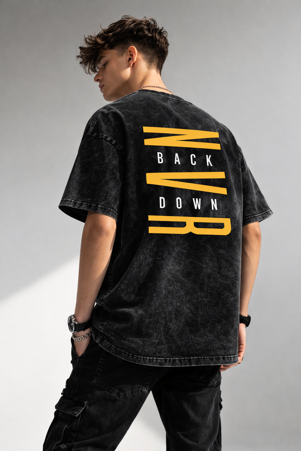 Back Down Black Acid Wash T-Shirt – 240 GSM Oversized Relaxed Fit