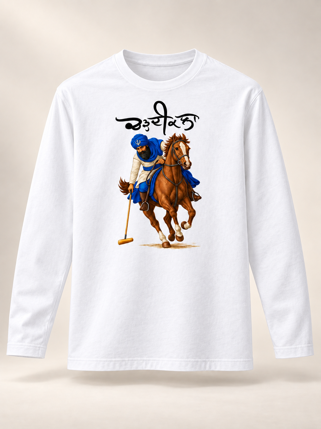 Punjabi Heritage Horse Rider Long-Sleeve T-Shirt – White