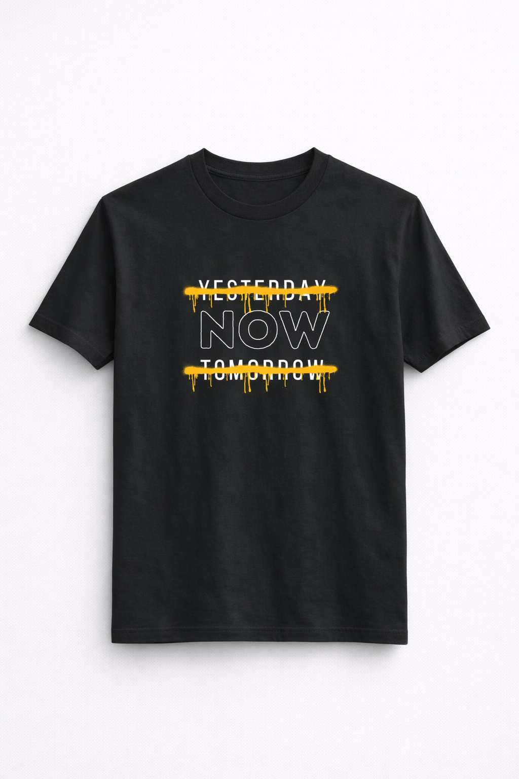 NOW Graphic T-Shirt – Black Minimal Motivational Cotton Tee for Men