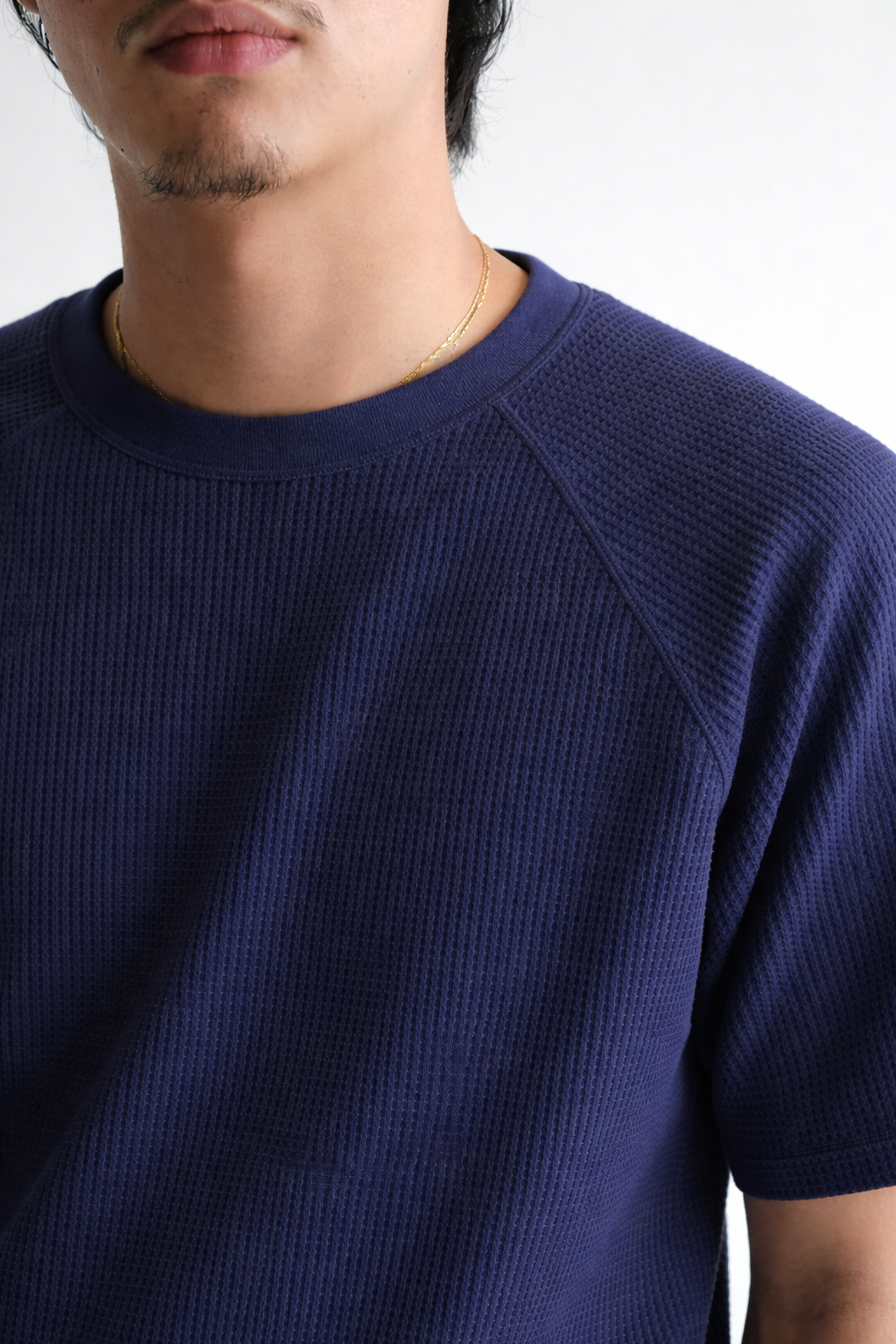 Waffle Knit Tee Solid Navy Blue Color.