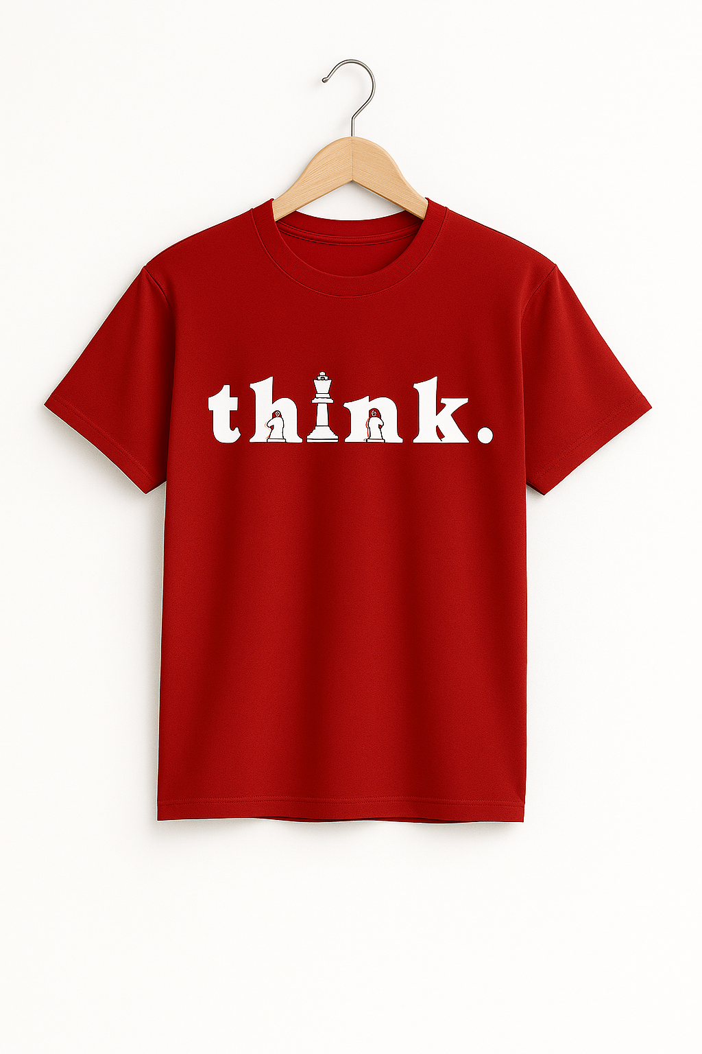 THINK. Bold Maroon Classic Tee – 100% Cotton by Mad Rakkoon