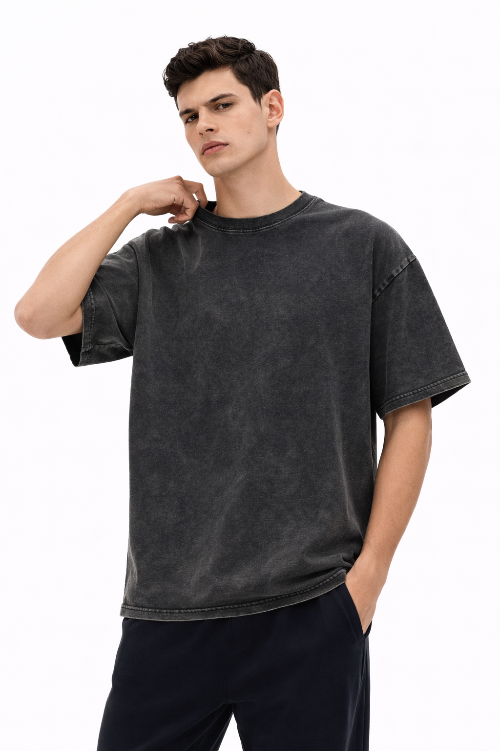 Mad Rakkoon Acid Wash Black Oversized T-Shirt – 240 GSM Heavyweight Relaxed Fit