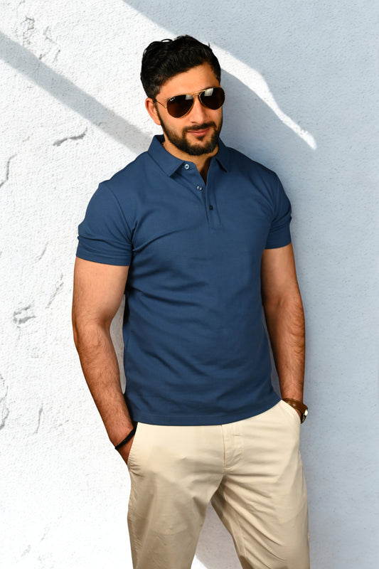 Slim Fit Summer Polo – Cotton Blend! Blue