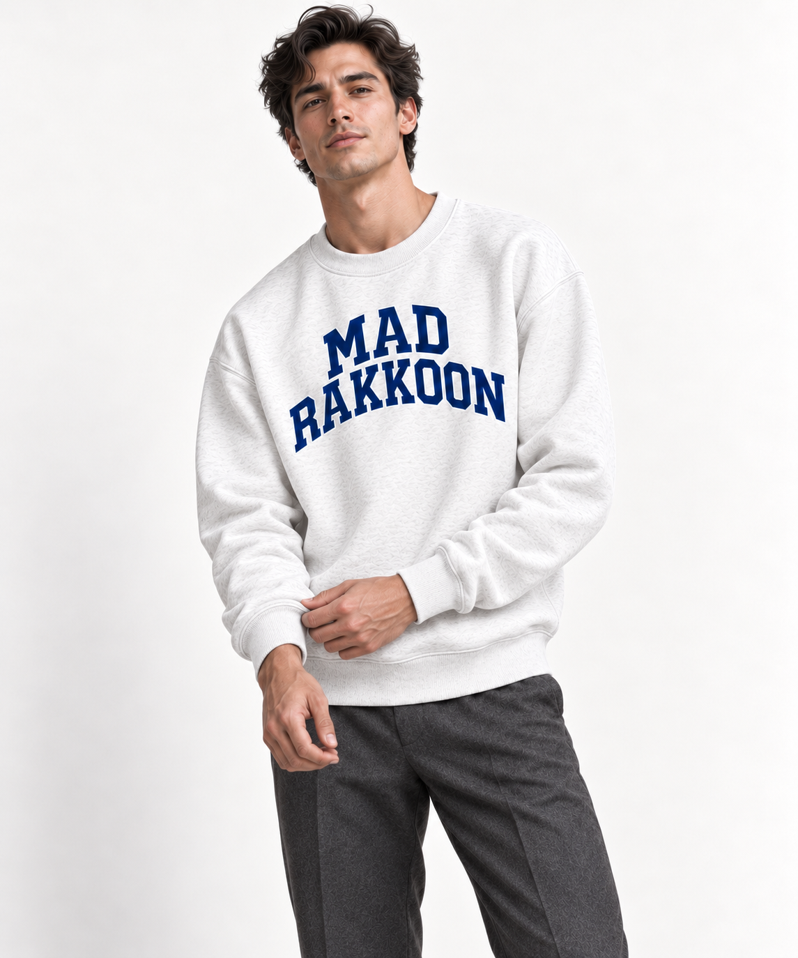 Mad Rakkoon Varsity Graphic Unisex Sweatshirt – Heather Grey