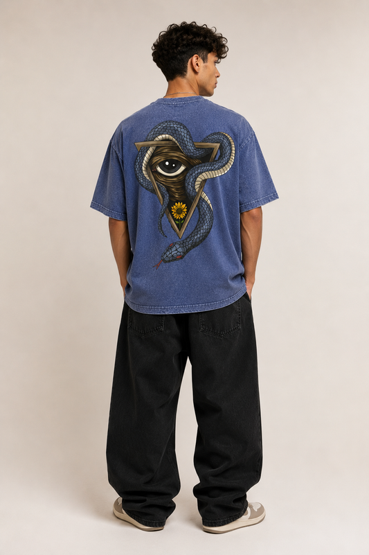 Serpent Eye Oversized Acid Wash T-Shirt
