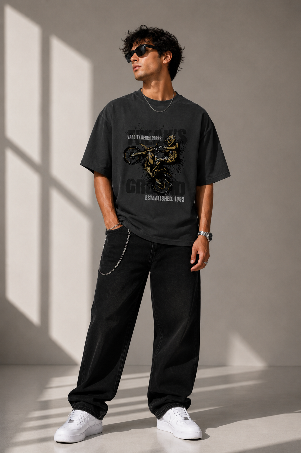 Motocross Wheelie Graphic T-Shirt – Charcoal