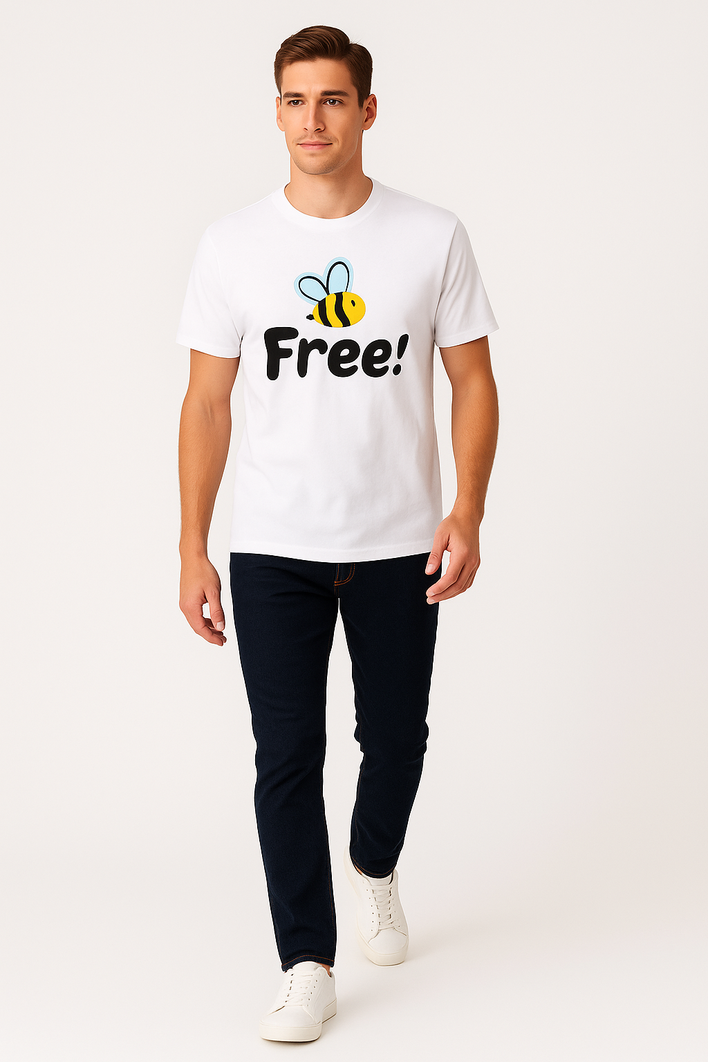 Bee Free! Graphic White T-Shirt – 100% Cotton | Fun & Minimal Design