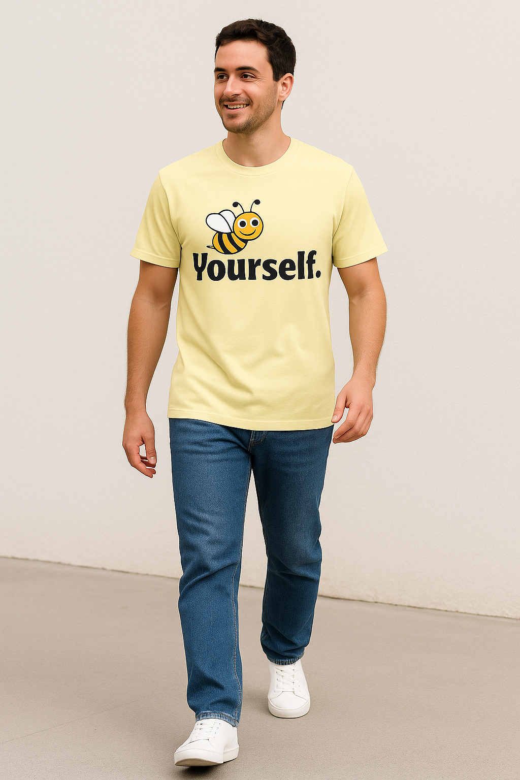 🐝 “Bee Yourself” Light Yellow Premium Cotton T-Shirt