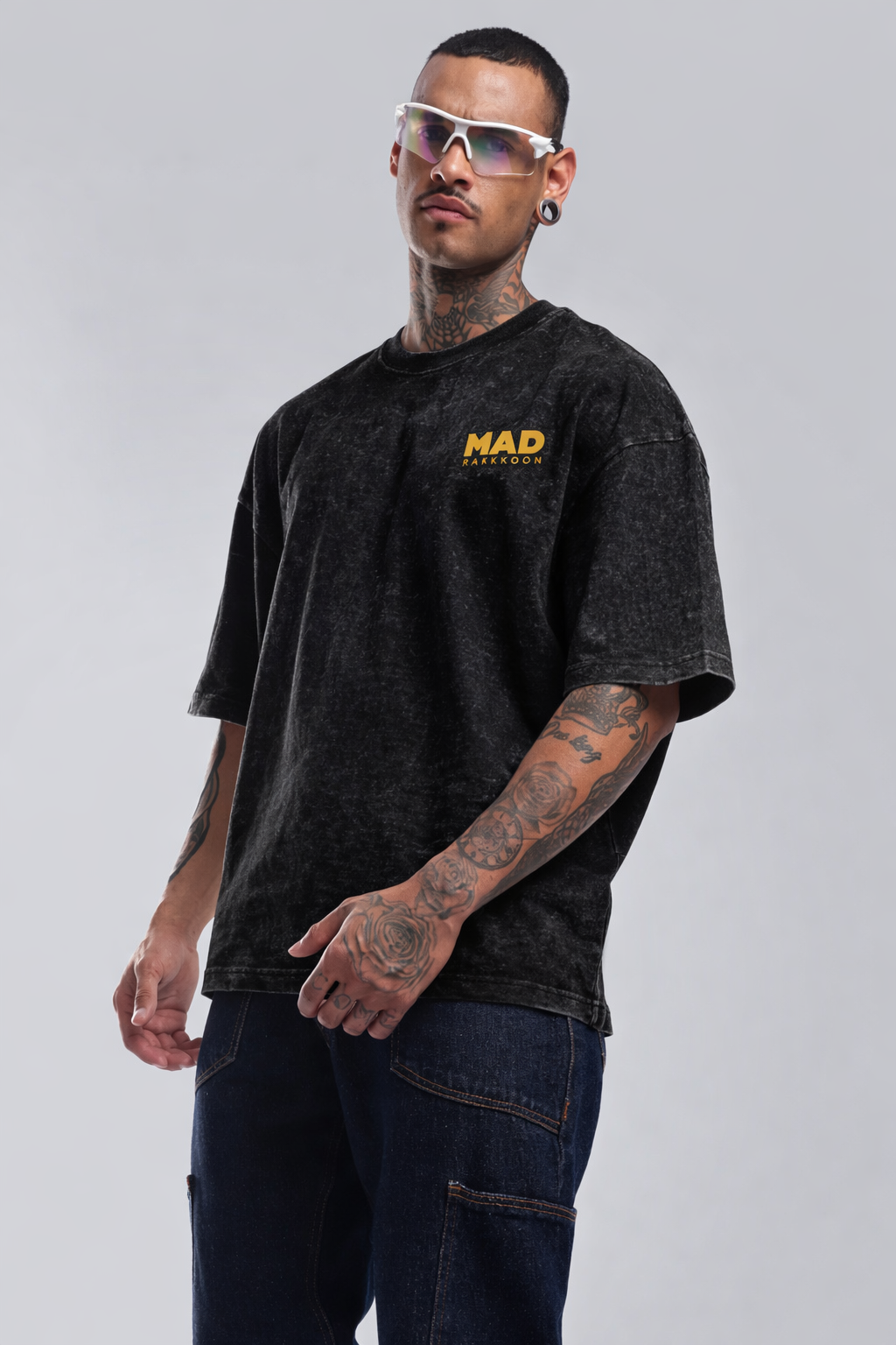 Mad Rakkoon “Golden Authority” Oversized Washed Black T-Shirt