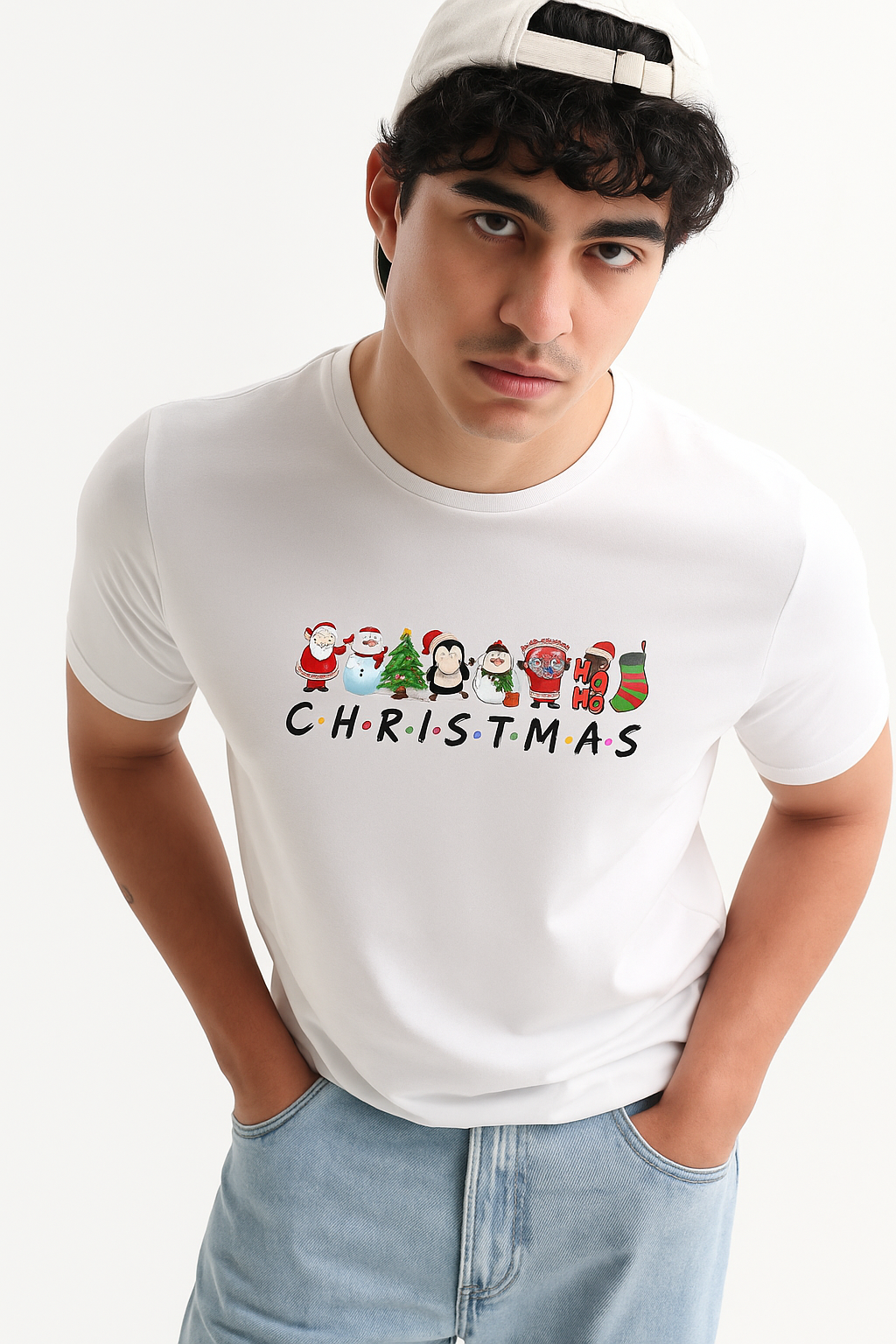 Men’s Premium White “CHRISTMAS Icons” Graphic Tee – 100% Cotton | Holiday Edition