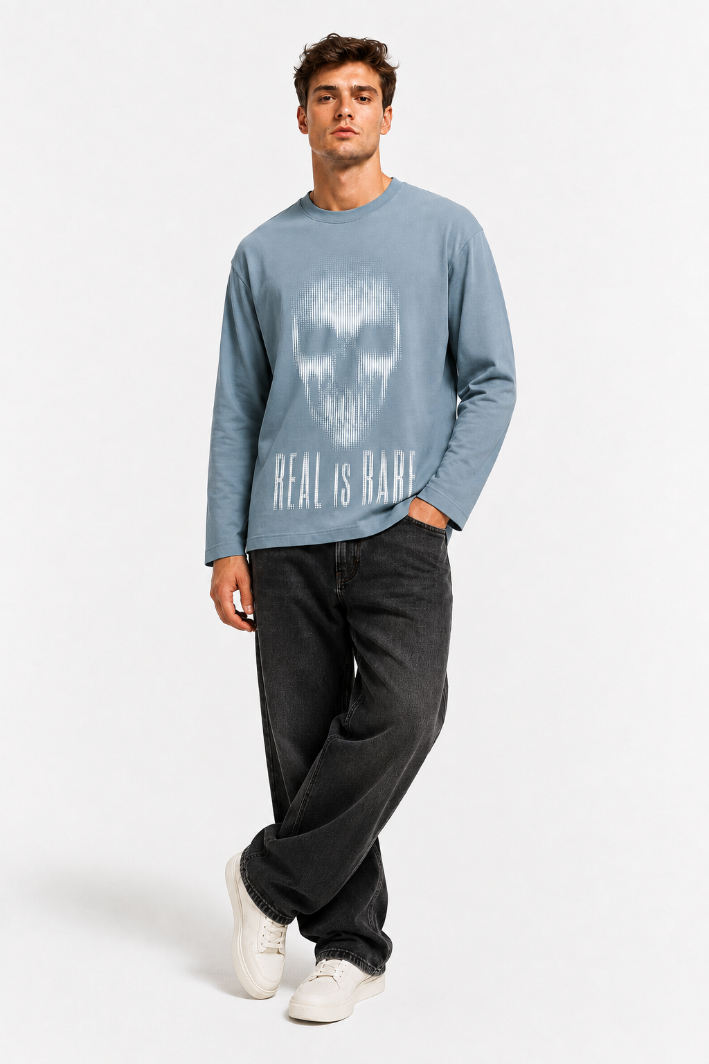 Real Is Rare Skull Graphic 240 GSM Long-Sleeve T-Shirt – Unisex