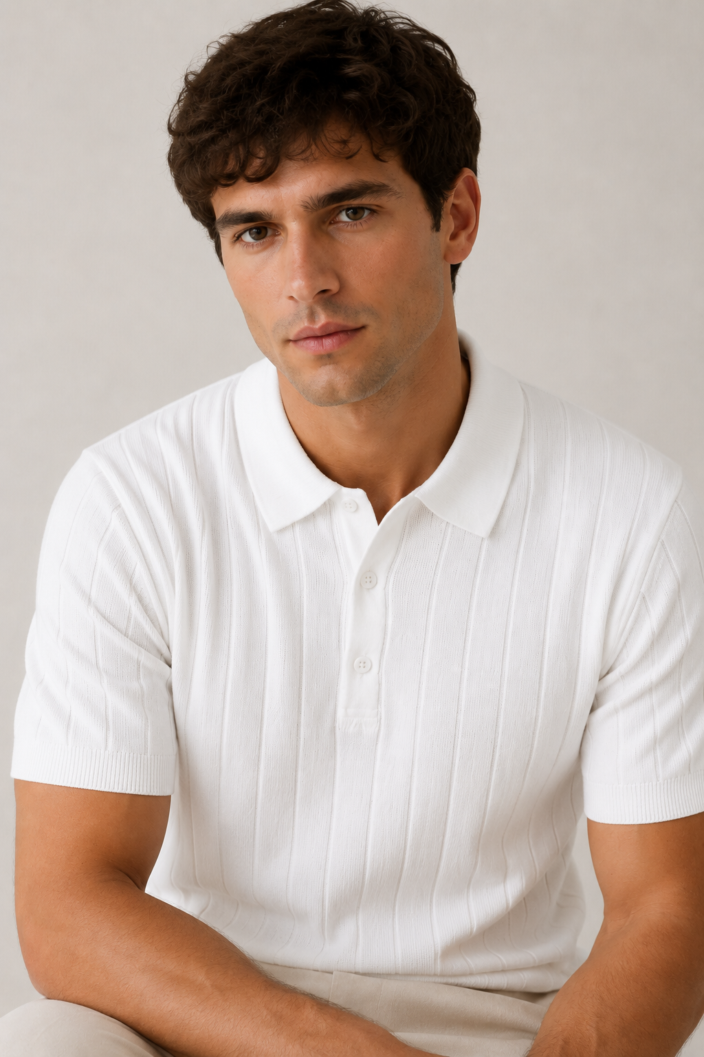 White Knit Polo T shirt