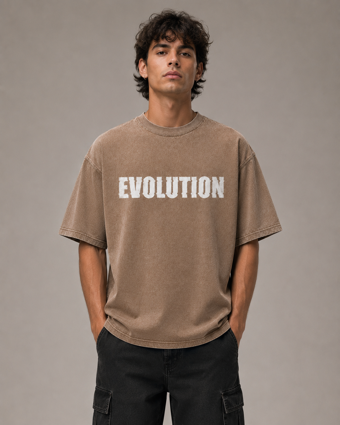 Evolution Acid Wash Brown Oversized Graphic T-Shirt