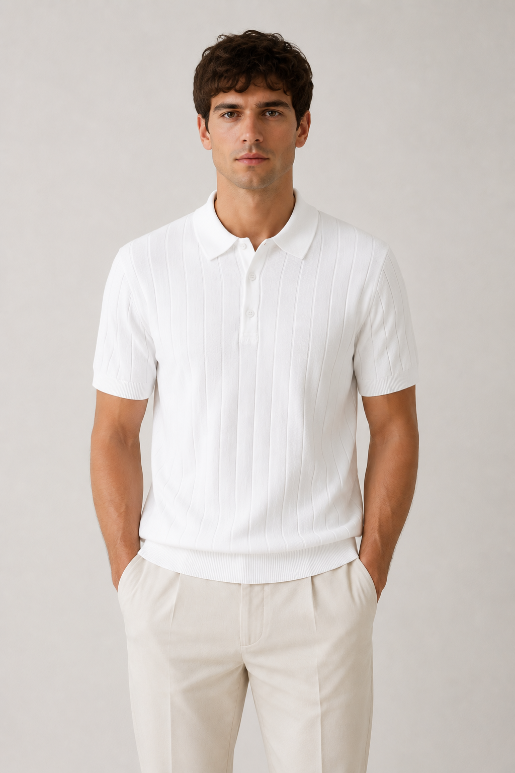 White Knit Polo T shirt